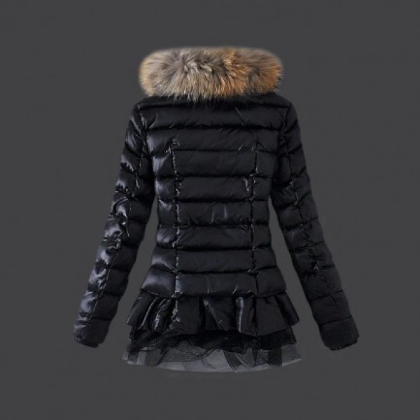 Moncler lungo Giù cappotto Bordo del pannello esterno Nero Presa M1088